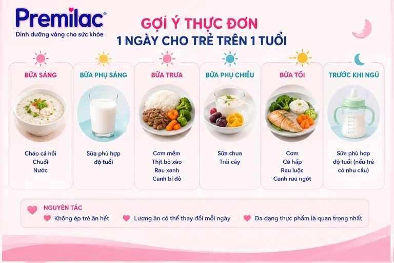 Gợi ý thực đơn 1 ngày cho trẻ trên 1 tuổi