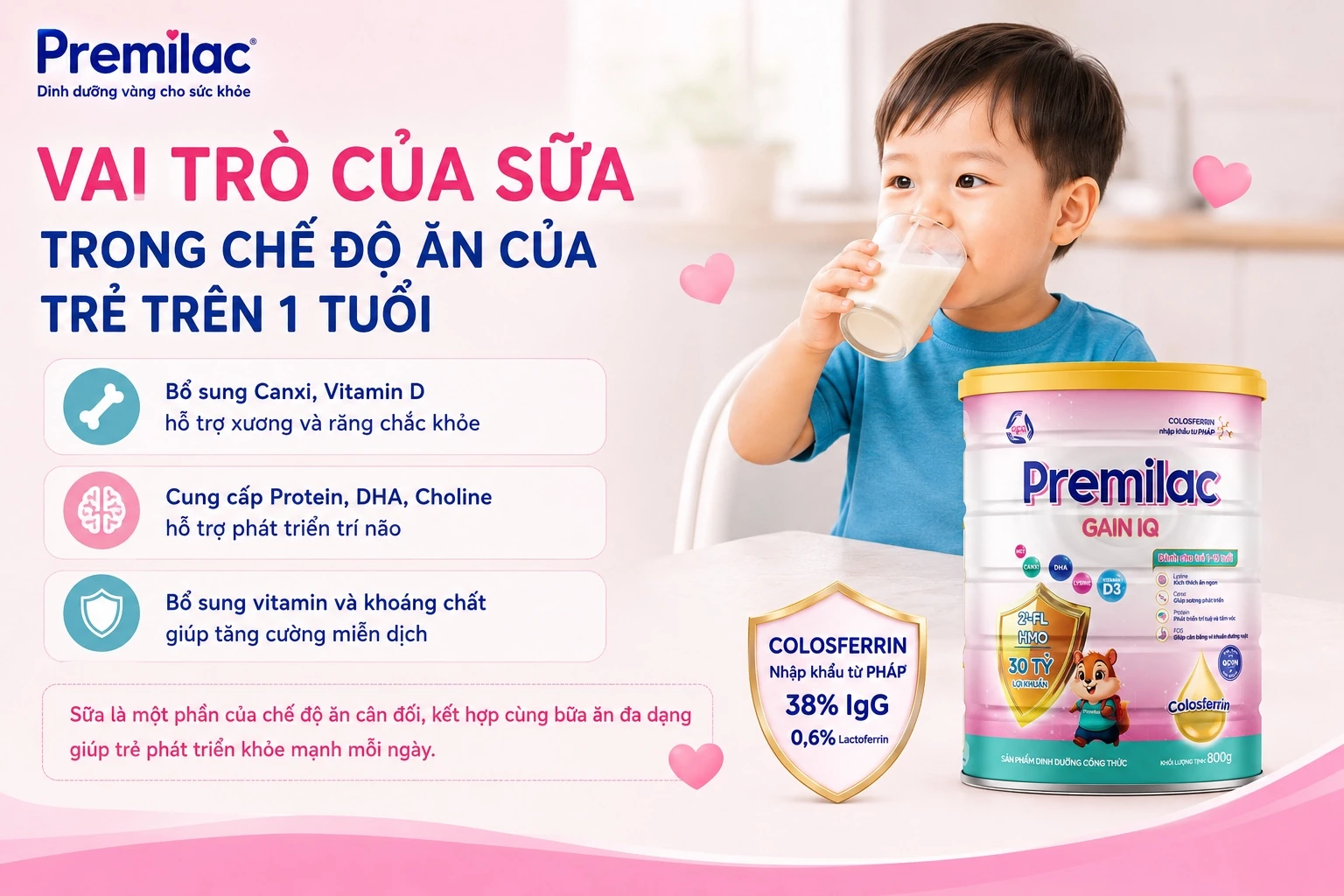 Vai trò của sữa trong chế độ ăn của trẻ trên 1 tuổi